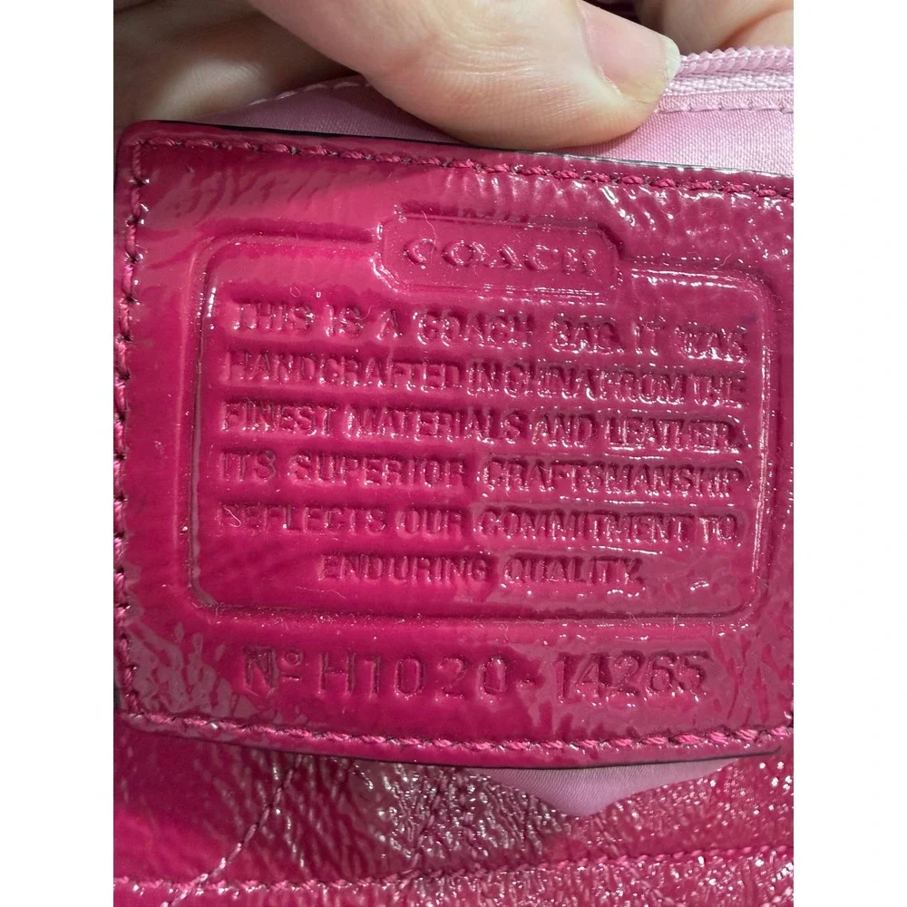 Coach Signature Purse Tote Hot Pink Patent Leather Shoulder Large Hobo Bag